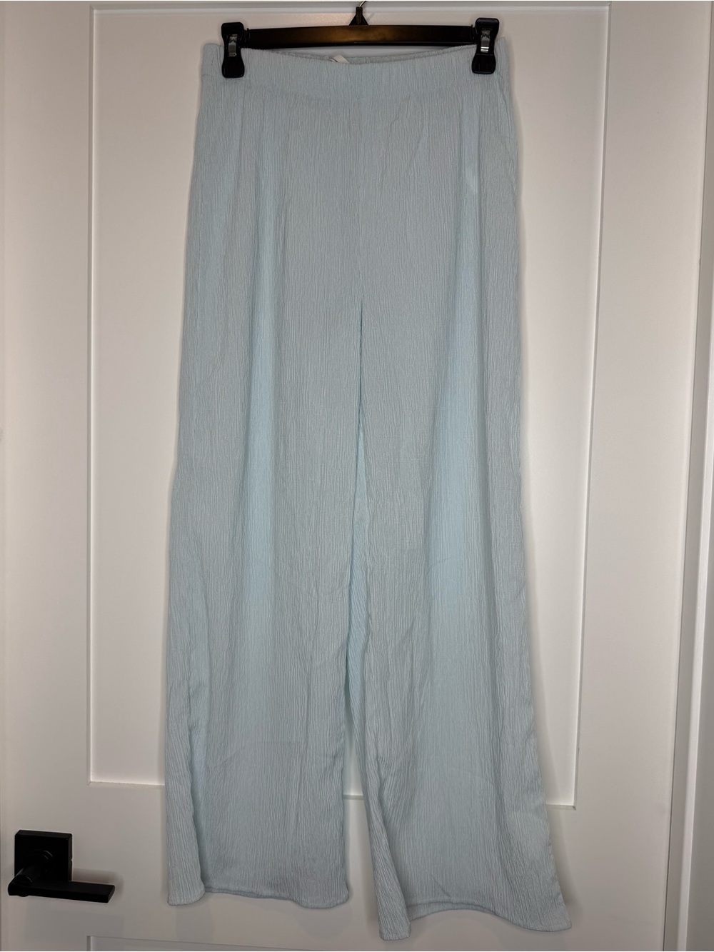 Oak + Fort Light Blue Crinkle Wide Leg Pants Semi Sheer